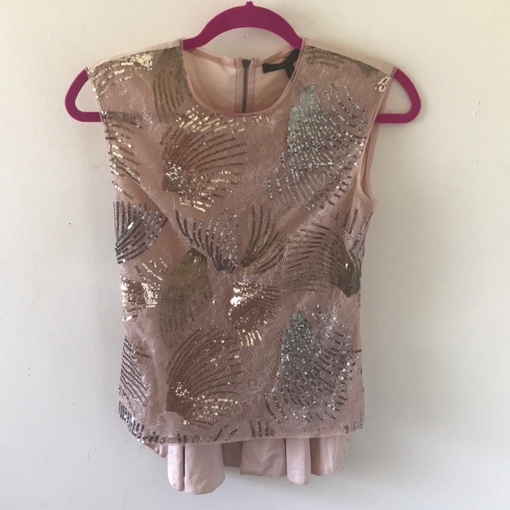 Savannah Fan Sequin Pleated-Back Top